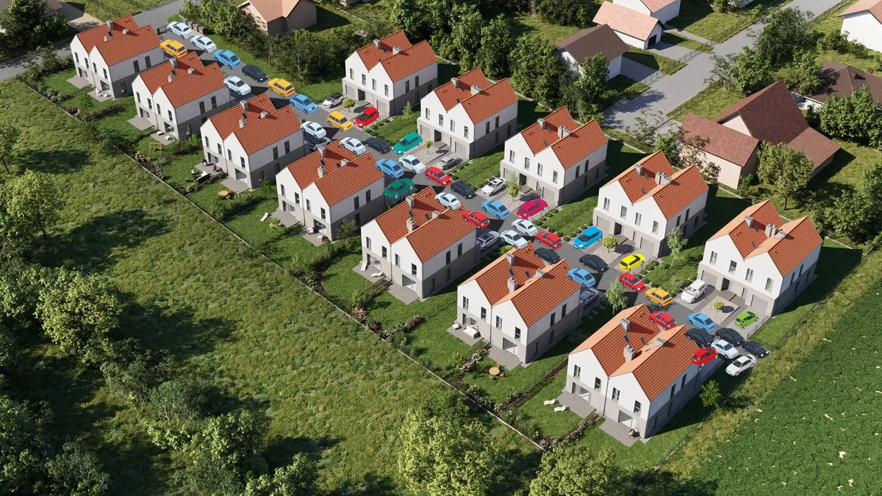 Licząc przeciętnie 2 auta na rodzinę w podmiejskich okolicach Magnoliowa maluje się jako wypełniony po brzegi parking… a i tak na wizualizacji nie udało nam się zmieścić 48 aut (po 2 na segment bliźniaka).