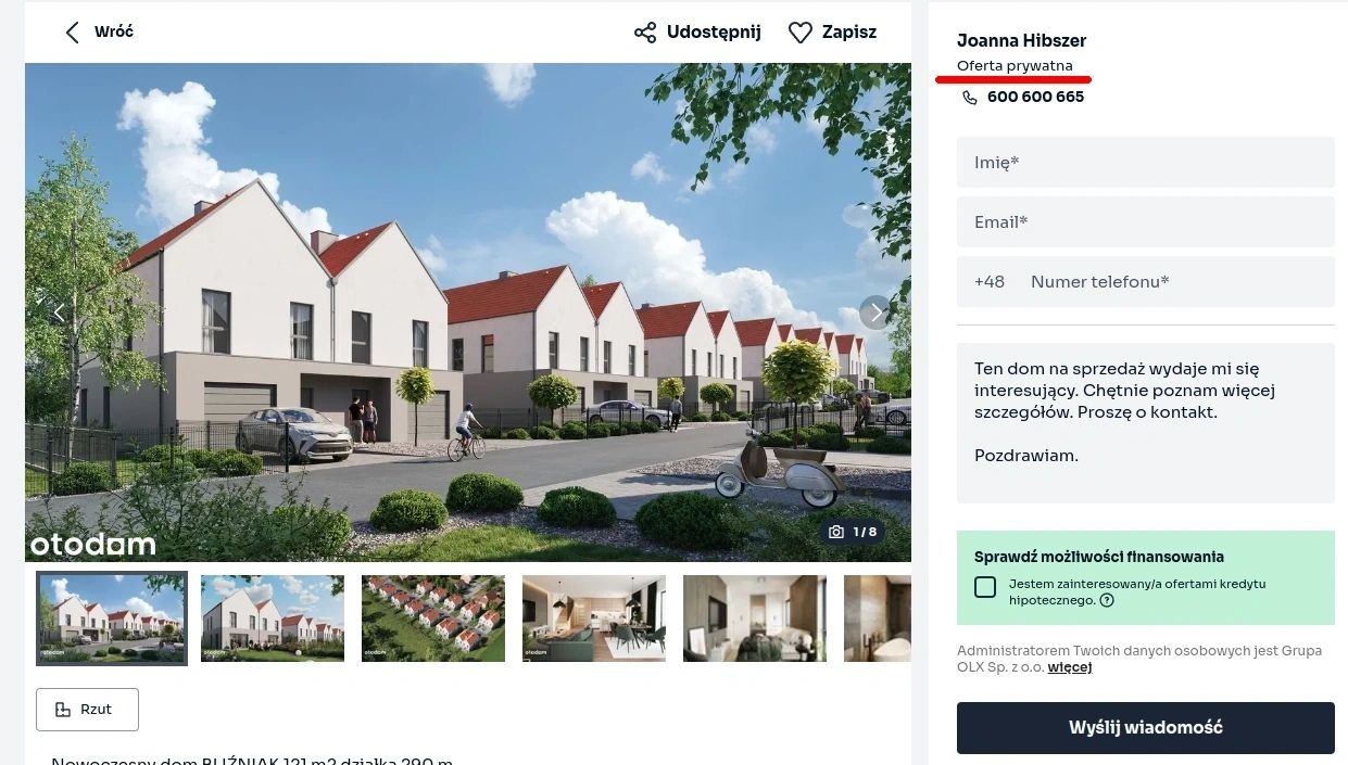 fałszywa “oferta prywatna” ADBUDu na otodom.pl