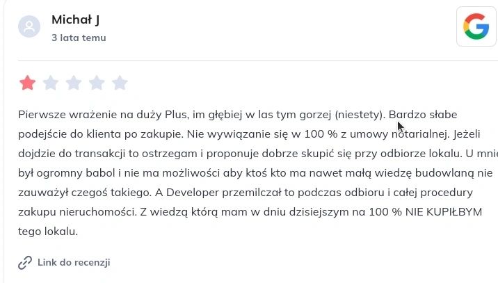 zrzut ekranu z oceną Google z portalu ratingcaptain.com